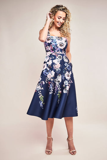 Scuba Foam Floral Midi Dress Goddiva